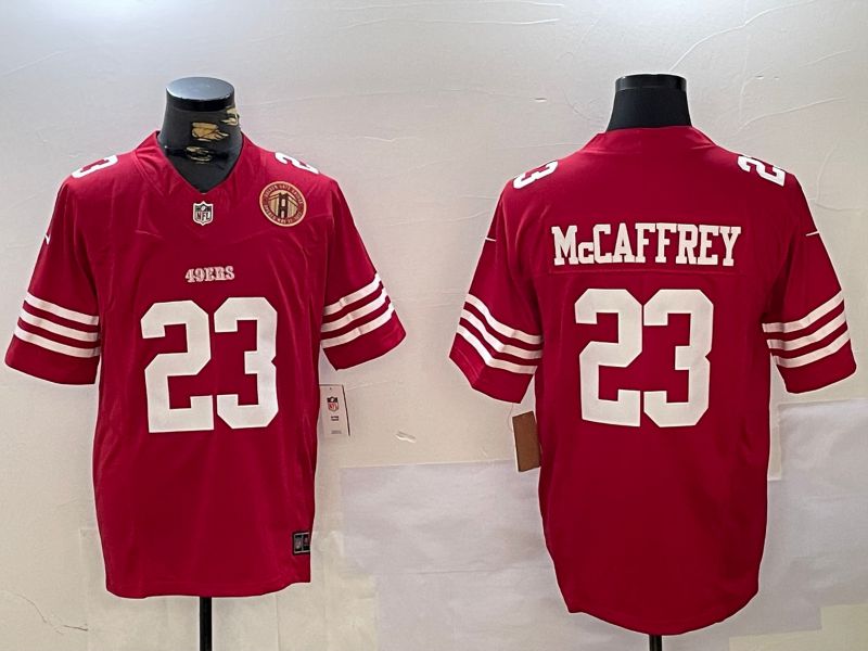 Men San Francisco 49ers #23 Mccaffrey Red Three generations 2024 Nike Vapor Limited NFL Jersey style 7